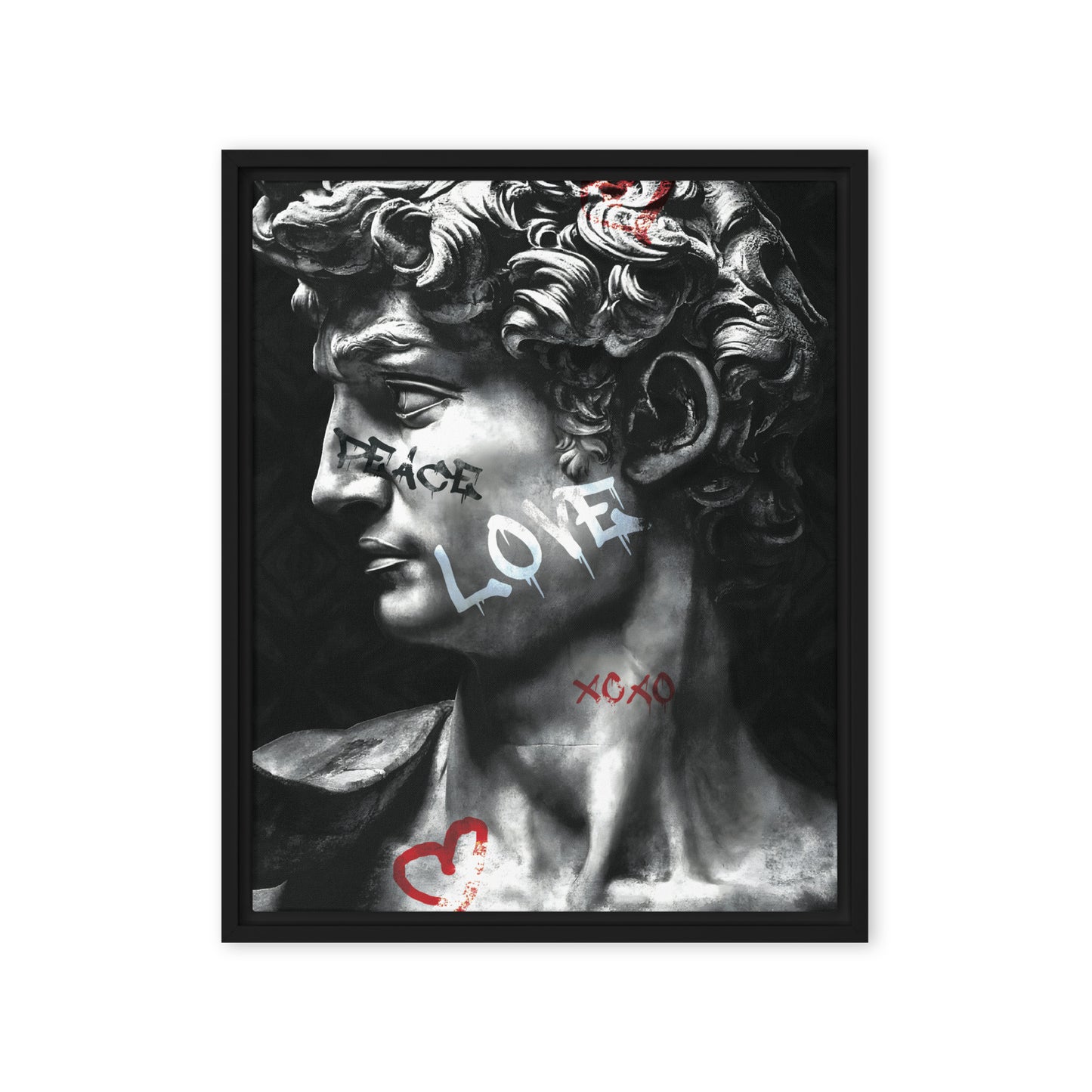 Love Unveiled: Graffiti-Infused Greek Statue Framed Wall Art Canvas - KingKanvas