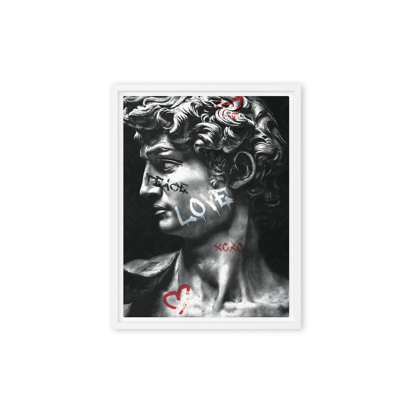 Love Unveiled: Graffiti-Infused Greek Statue Framed Wall Art Canvas - KingKanvas
