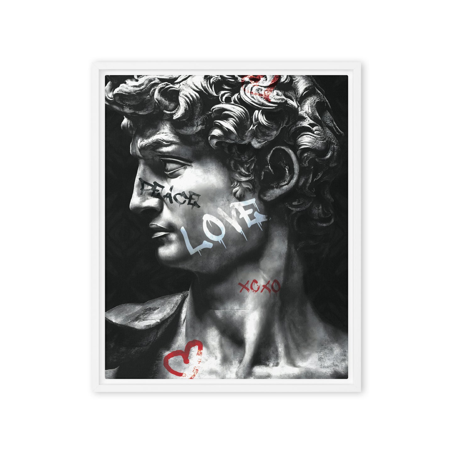 Love Unveiled: Graffiti-Infused Greek Statue Framed Wall Art Canvas - KingKanvas
