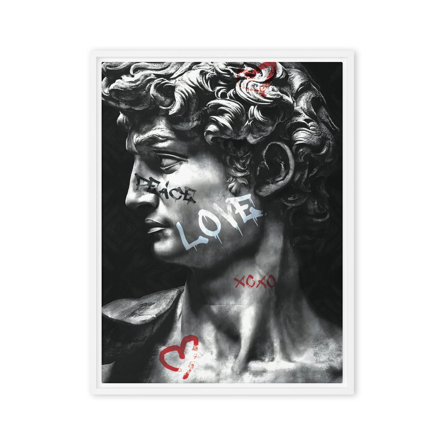 Love Unveiled: Graffiti-Infused Greek Statue Framed Wall Art Canvas - KingKanvas