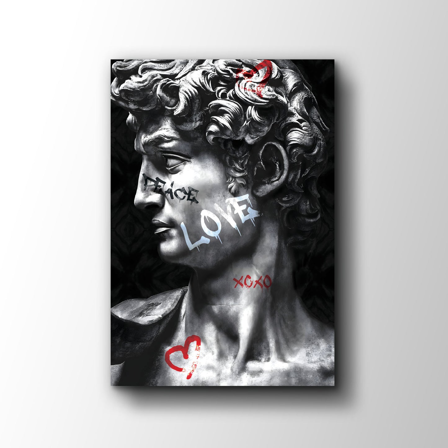 Love Unveiled: Graffiti-Infused Greek Statue Framed Wall Art Canvas - KingKanvas