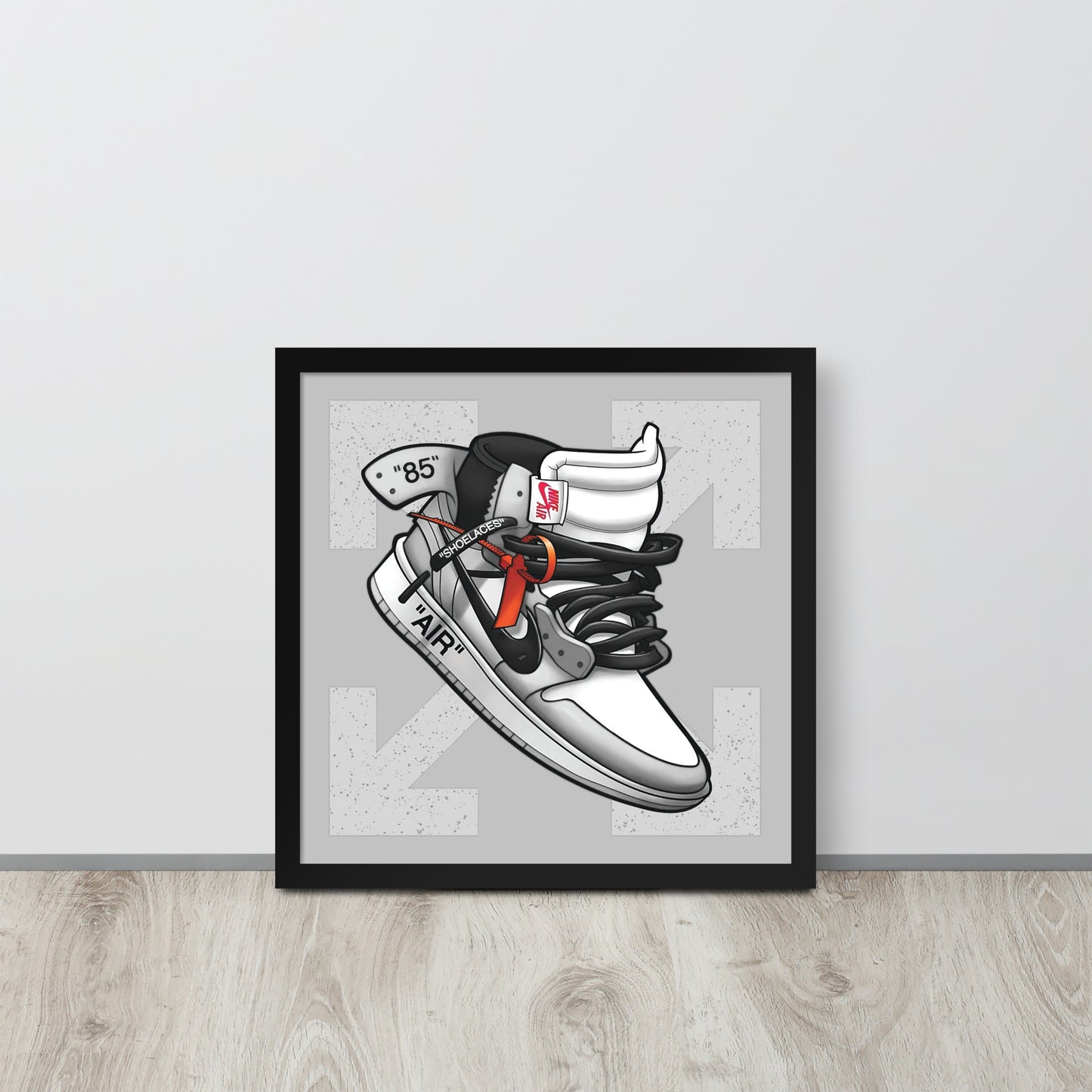 Timeless Elegance: Grey and White Nike Air Jordan 1 Framed Poster - KingKanvas