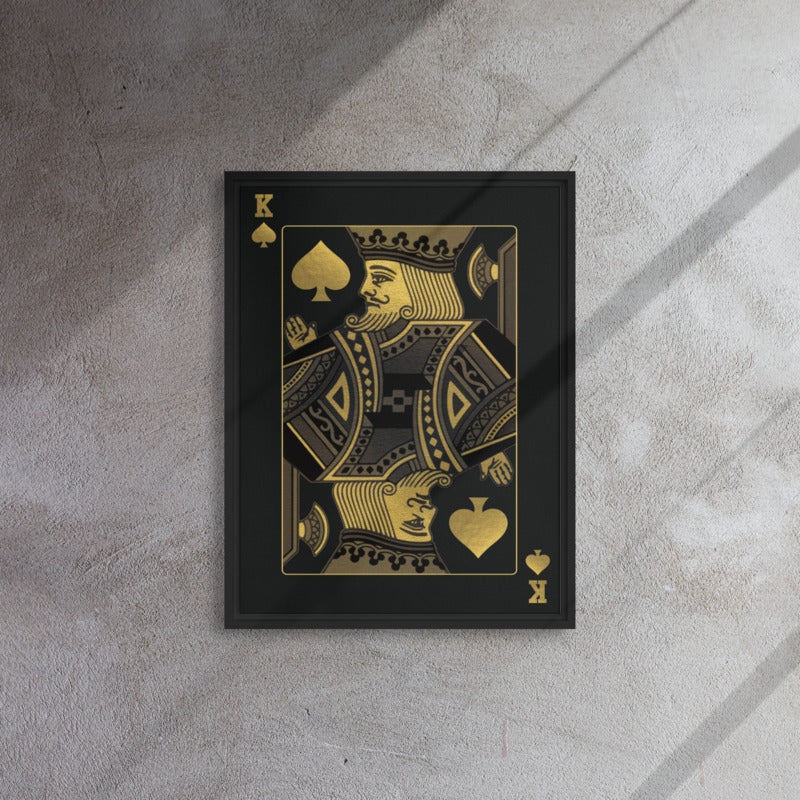 Framed Luxury Black and Gold King Playing Card Canvas Wall Art - KingKanvas
