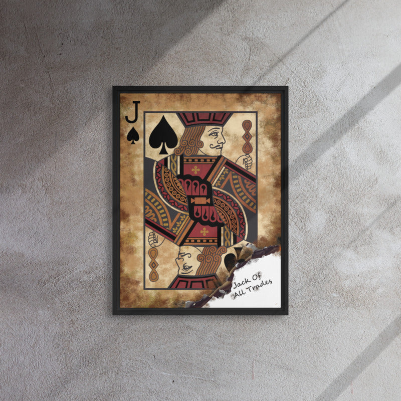 Framed Wall Canvas Art: Jack of All Trades Card - Jack of Spades - KingKanvas