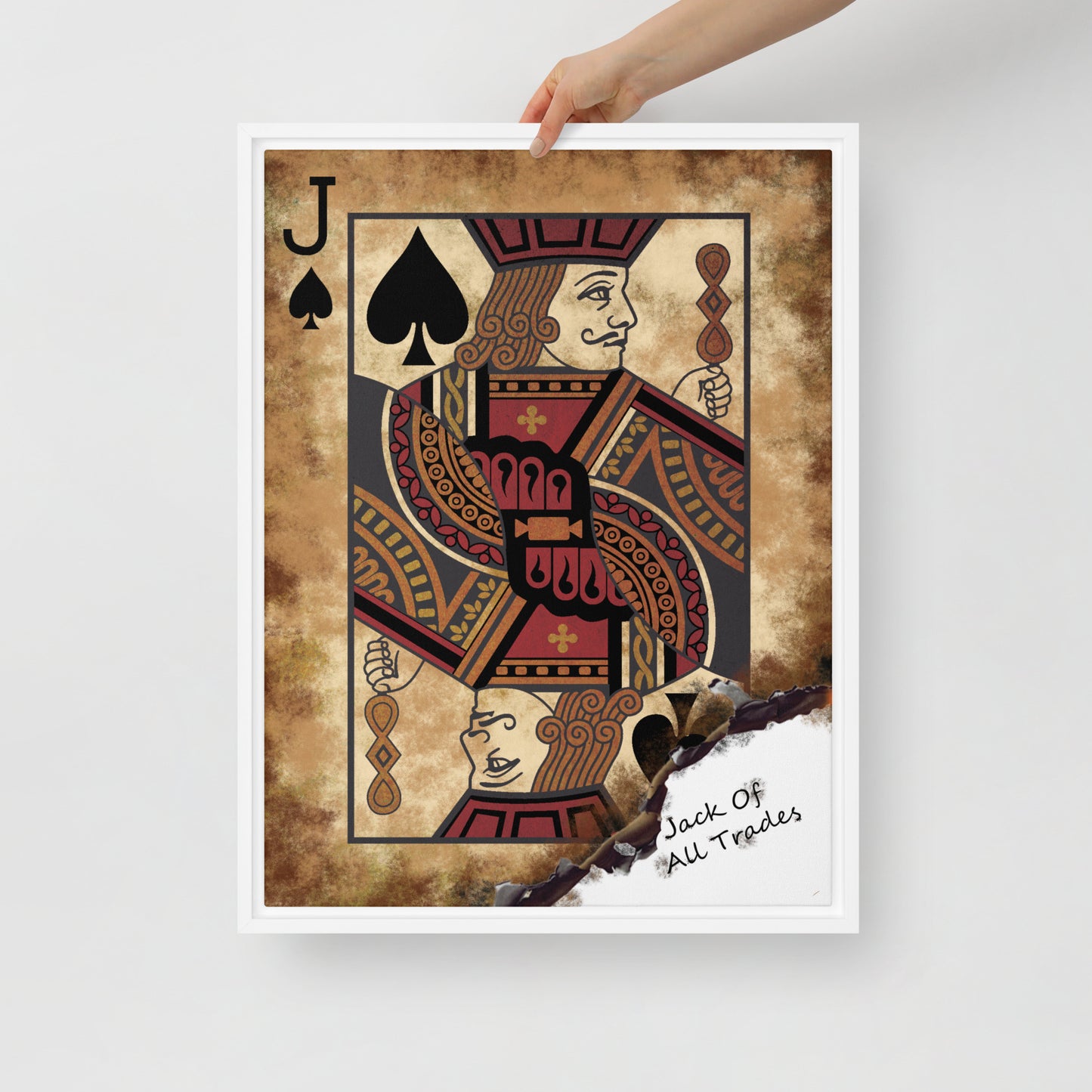 Framed Wall Canvas Art: Jack of All Trades Card - Jack of Spades - KingKanvas