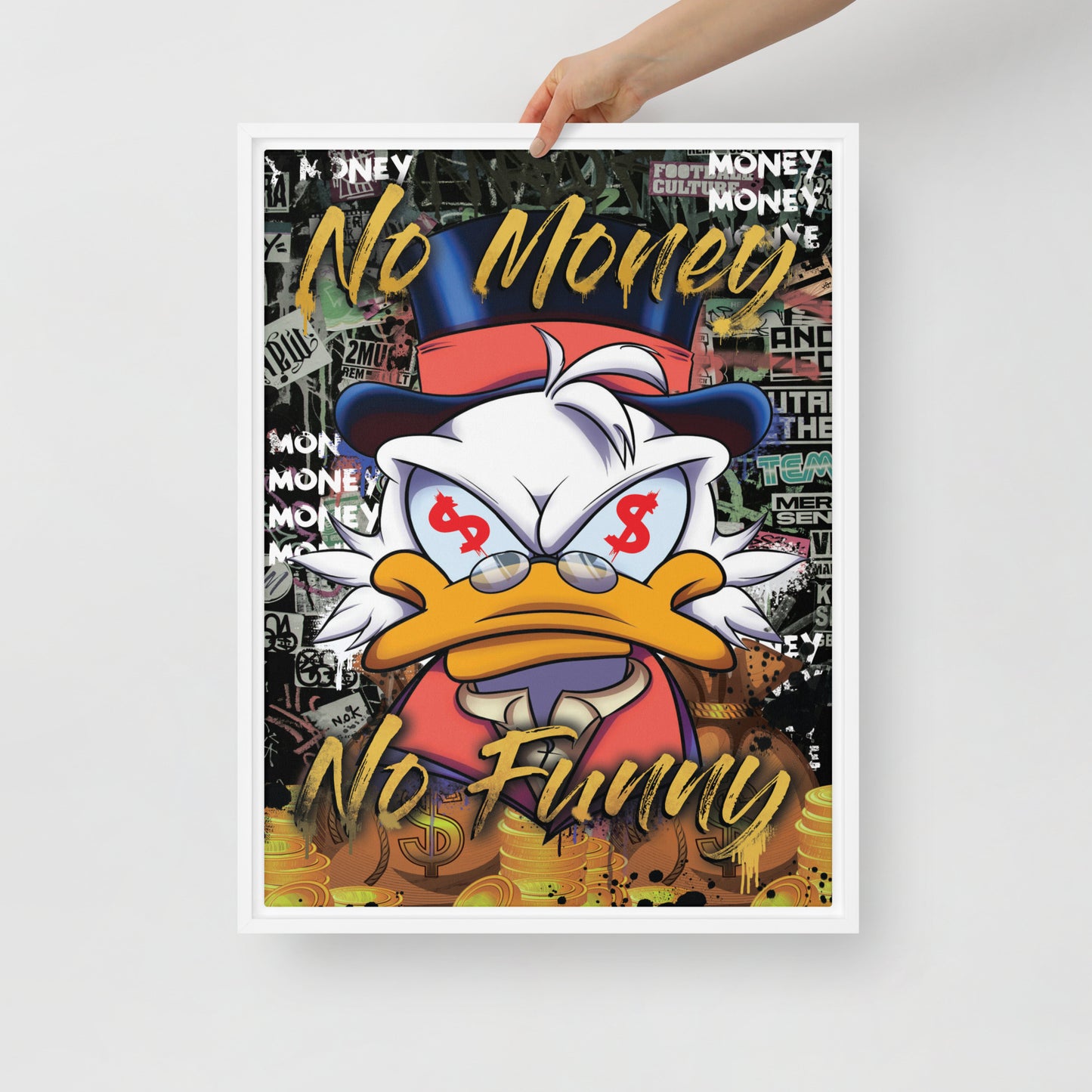 Scrooge McDuck: 'No Money No Funny' - Cool Framed Wall Canvas - KingKanvas