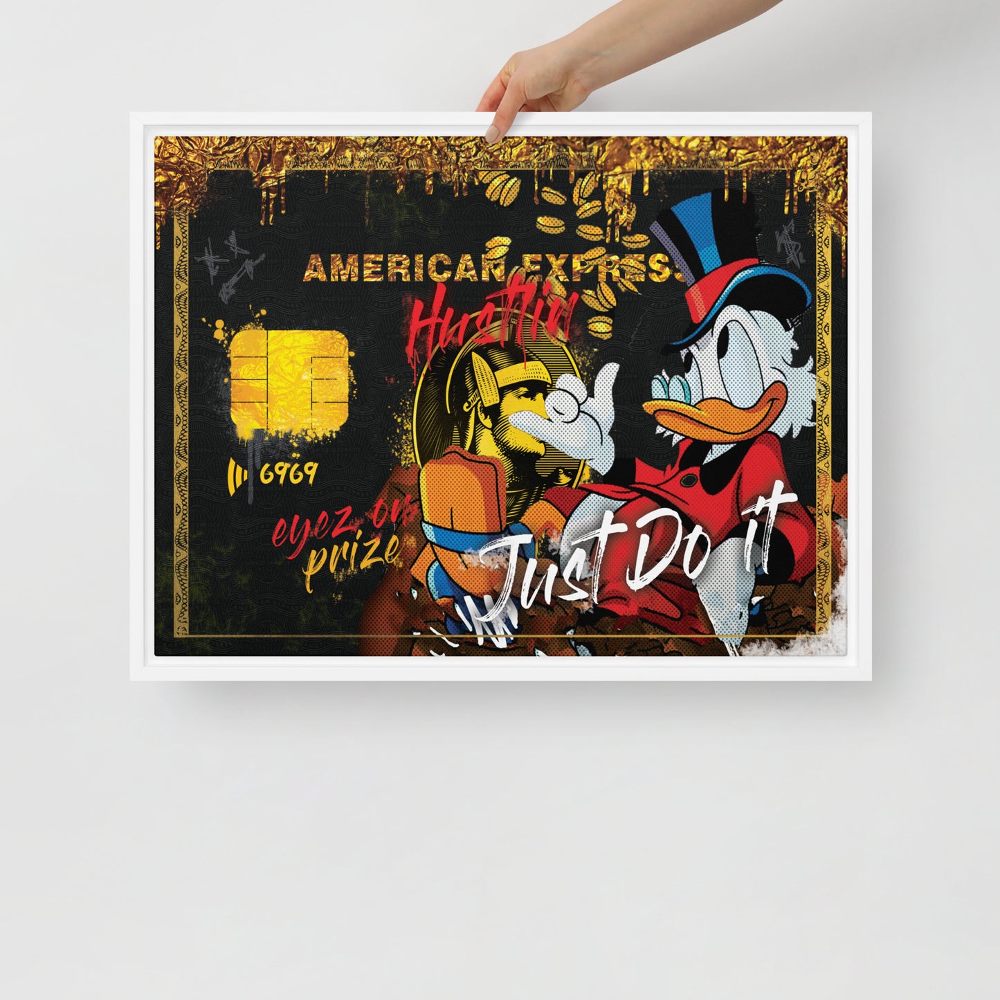 Framed Wall Canvas - American Express Card with Scrooge McDuck - Hustling, Eyes on the Prize, Just Do It - KingKanvas