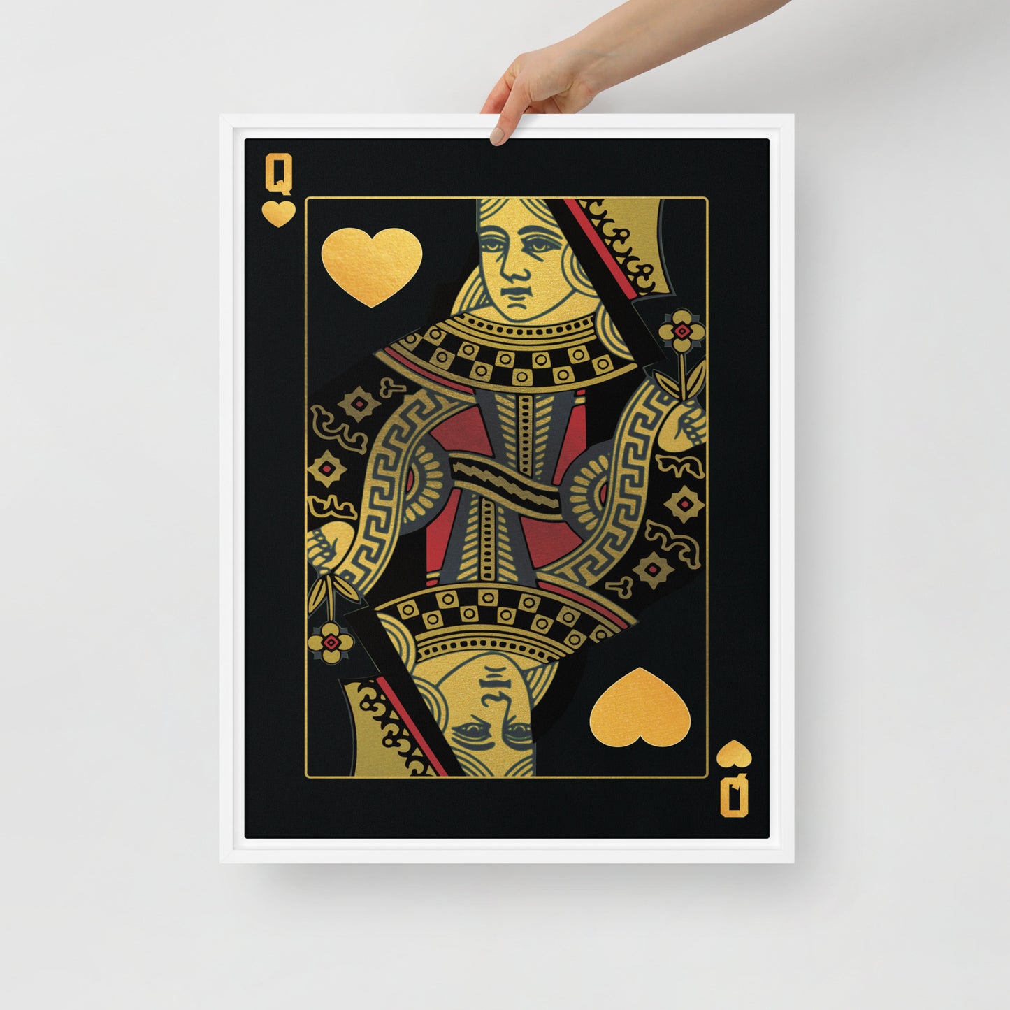 Luxury Black and Gold Queen Playing Card Framed Wall Canvas - KingKanvas