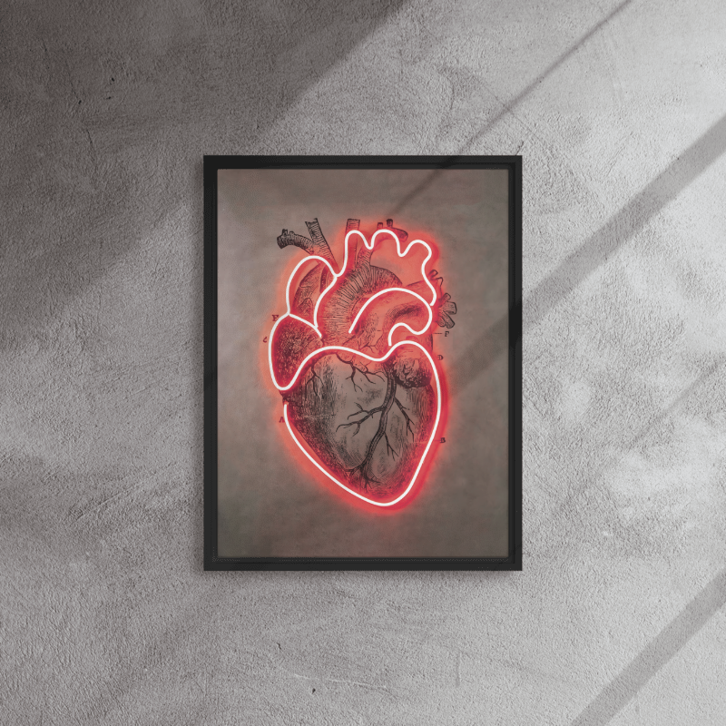 Neon Pulse: Radiant Red Heart in Modern Art