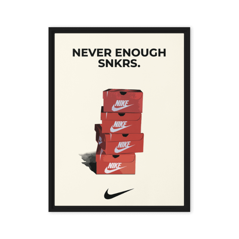 Stacked Passion: 'Never Enough Sneakers' Nike Box Framed Canvas