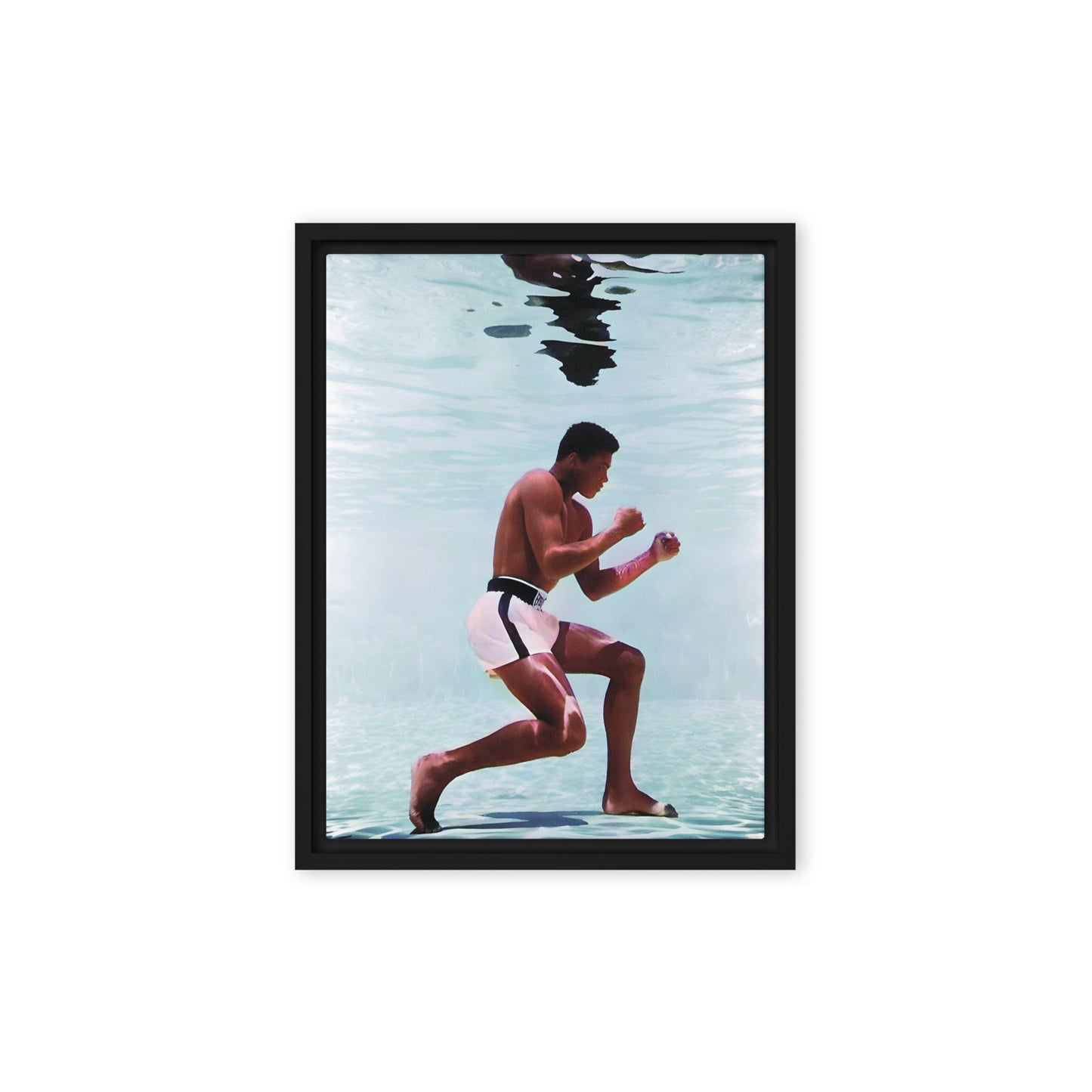 Underwater Poise: Muhammad Ali's Aquatic Grace - Framed Canvas Art