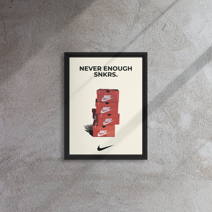 Stacked Passion: 'Never Enough Sneakers' Nike Box Framed Canvas