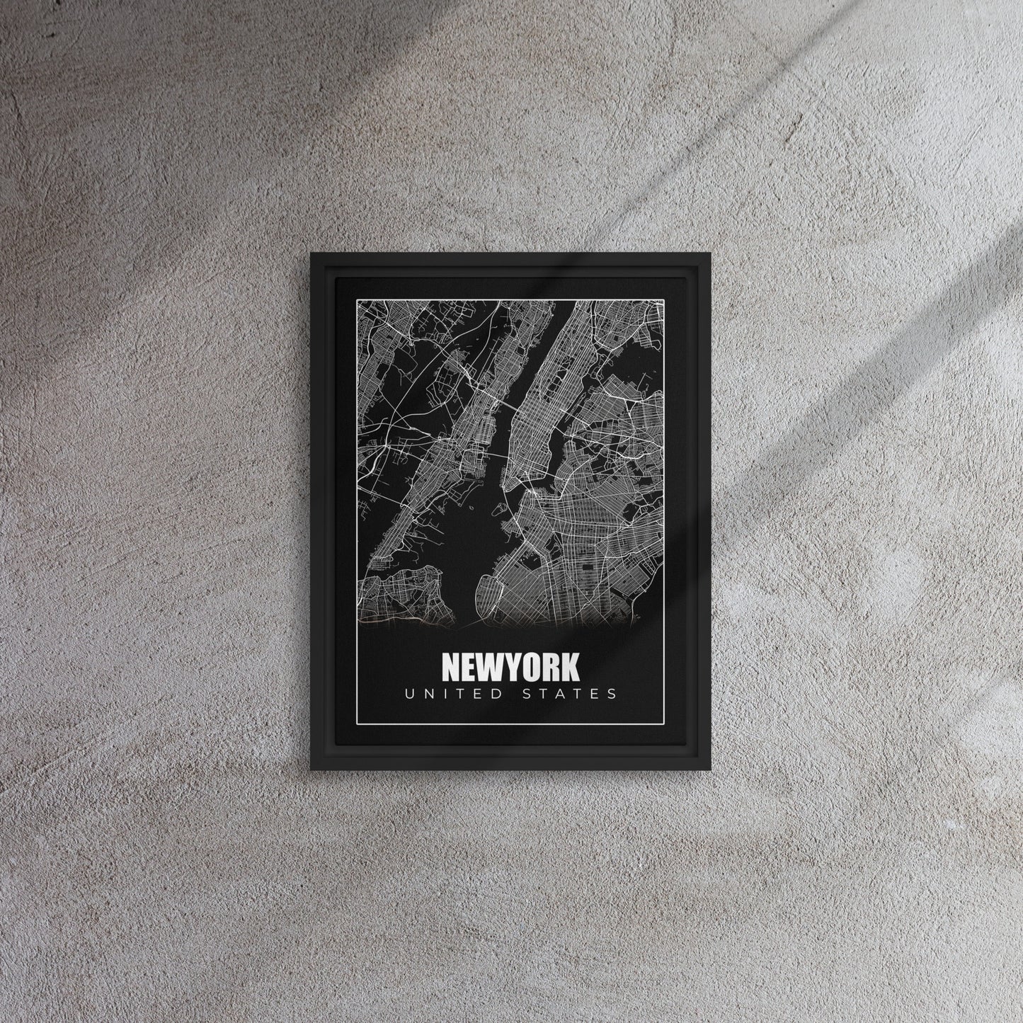 Manhattan Monochrome: Framed New York City Map Canvas