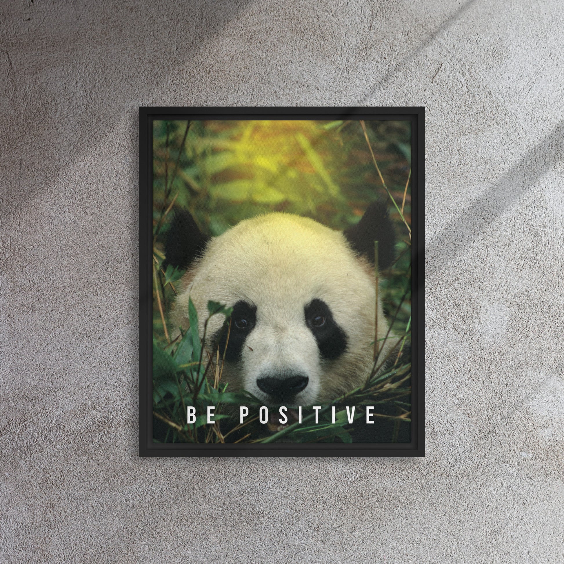Tranquil Reflections: Be Positive - Panda Framed Affirmations Canvas - KingKanvas