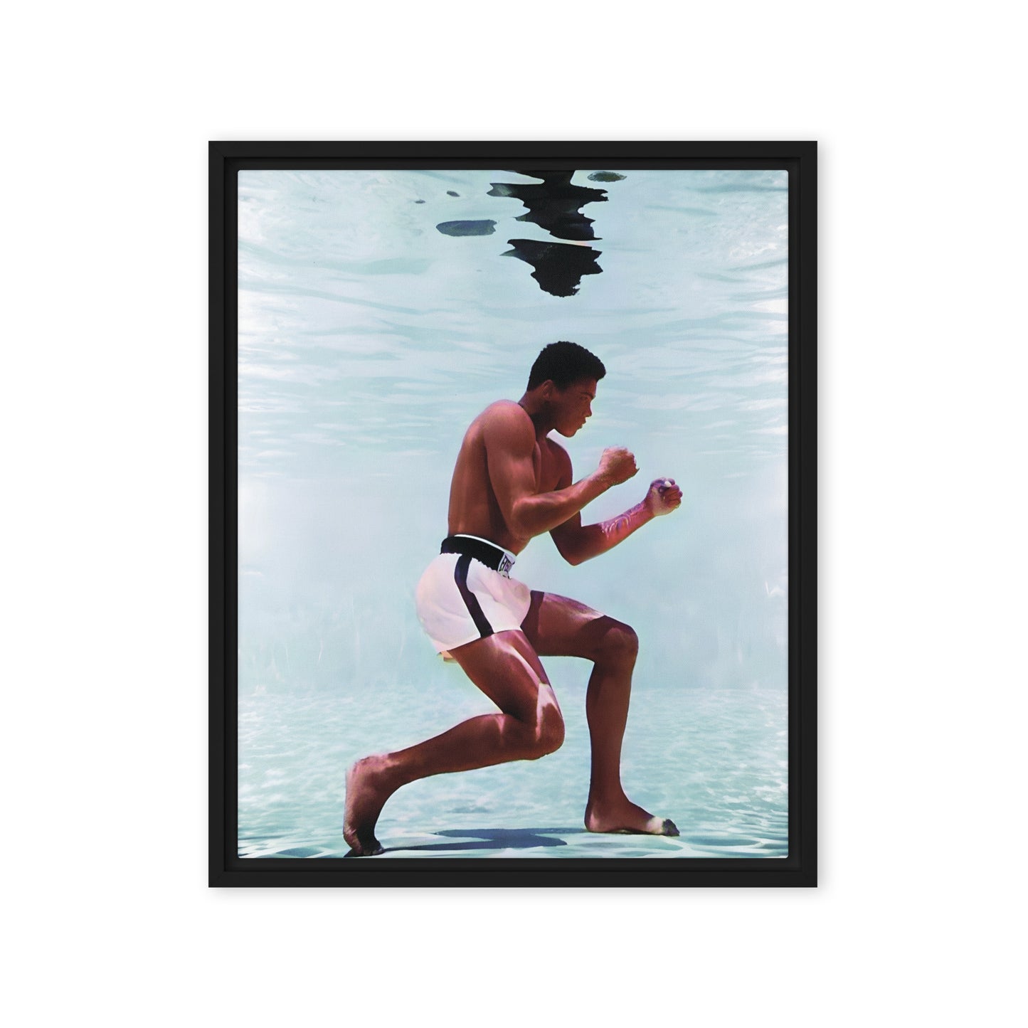 Underwater Poise: Muhammad Ali's Aquatic Grace - Framed Canvas Art