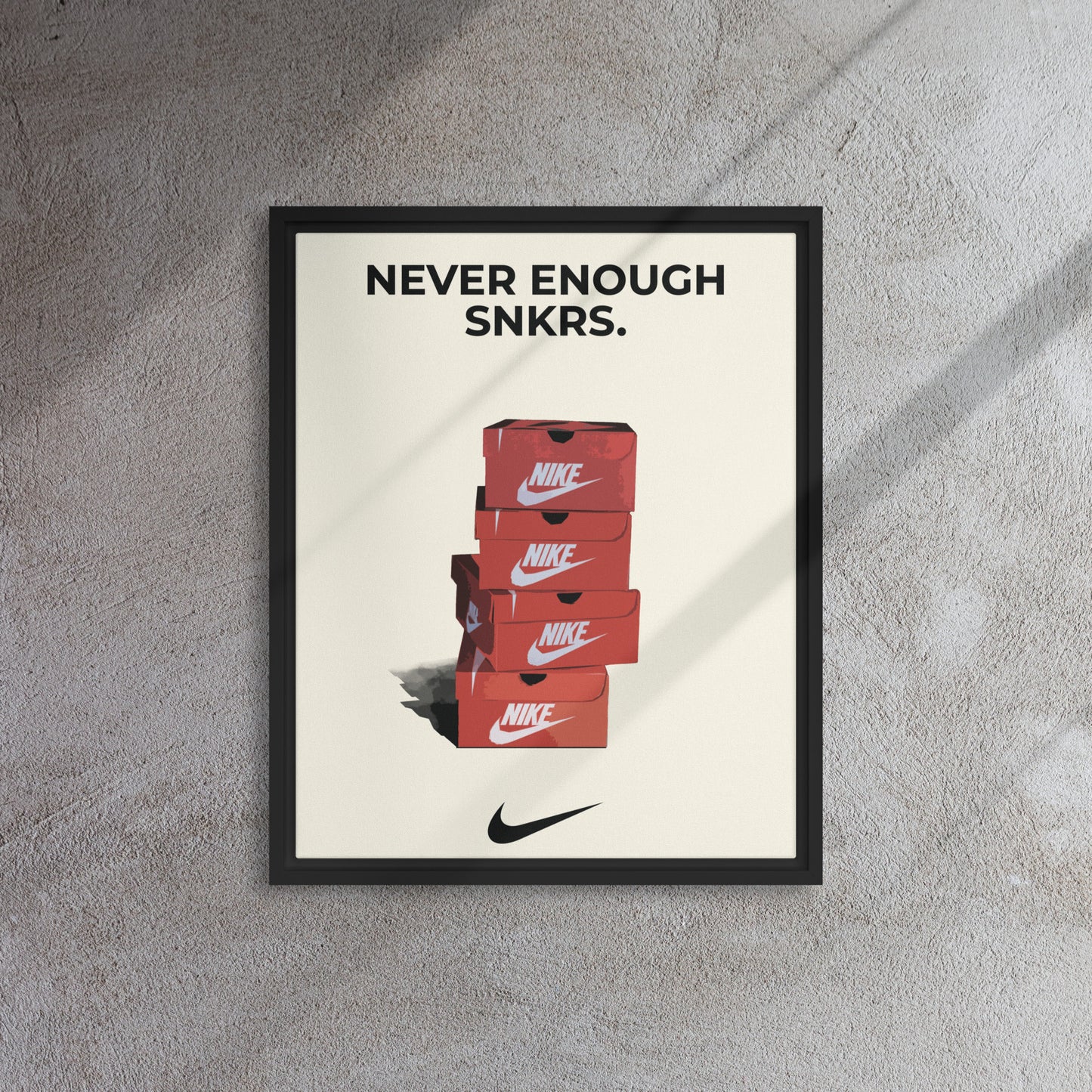 Stacked Passion: 'Never Enough Sneakers' Nike Box Framed Canvas