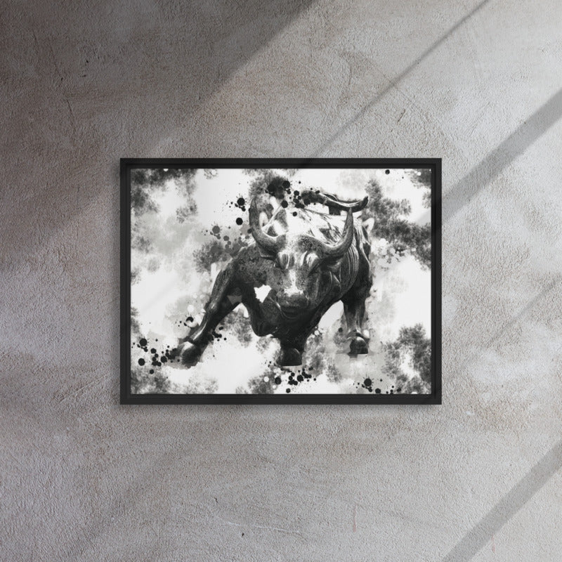 Wall Street's Finest: Majestic Framed Wall Art Canvas of the Bull's Power and Prosperity - KingKanvas