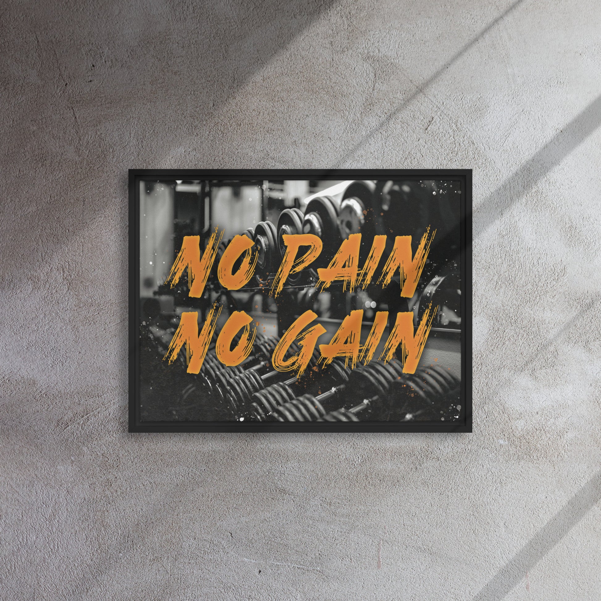 Embrace the Challenge: No Pain, No Gain - Framed Gym-Themed Wall Art Canvas - KingKanvas