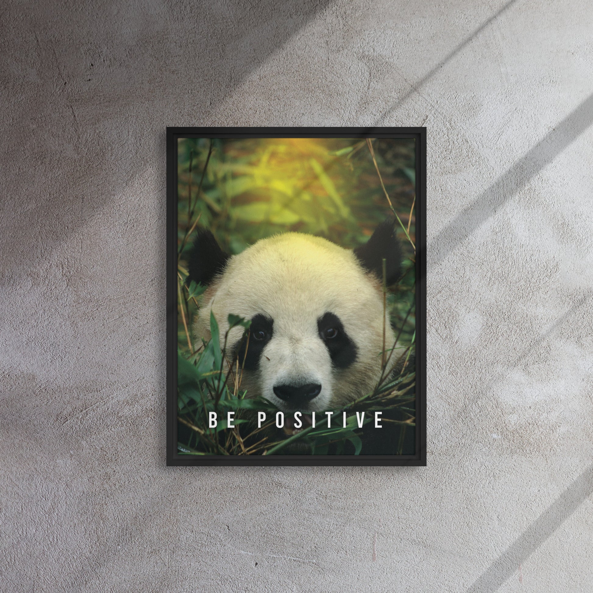 Tranquil Reflections: Be Positive - Panda Framed Affirmations Canvas - KingKanvas