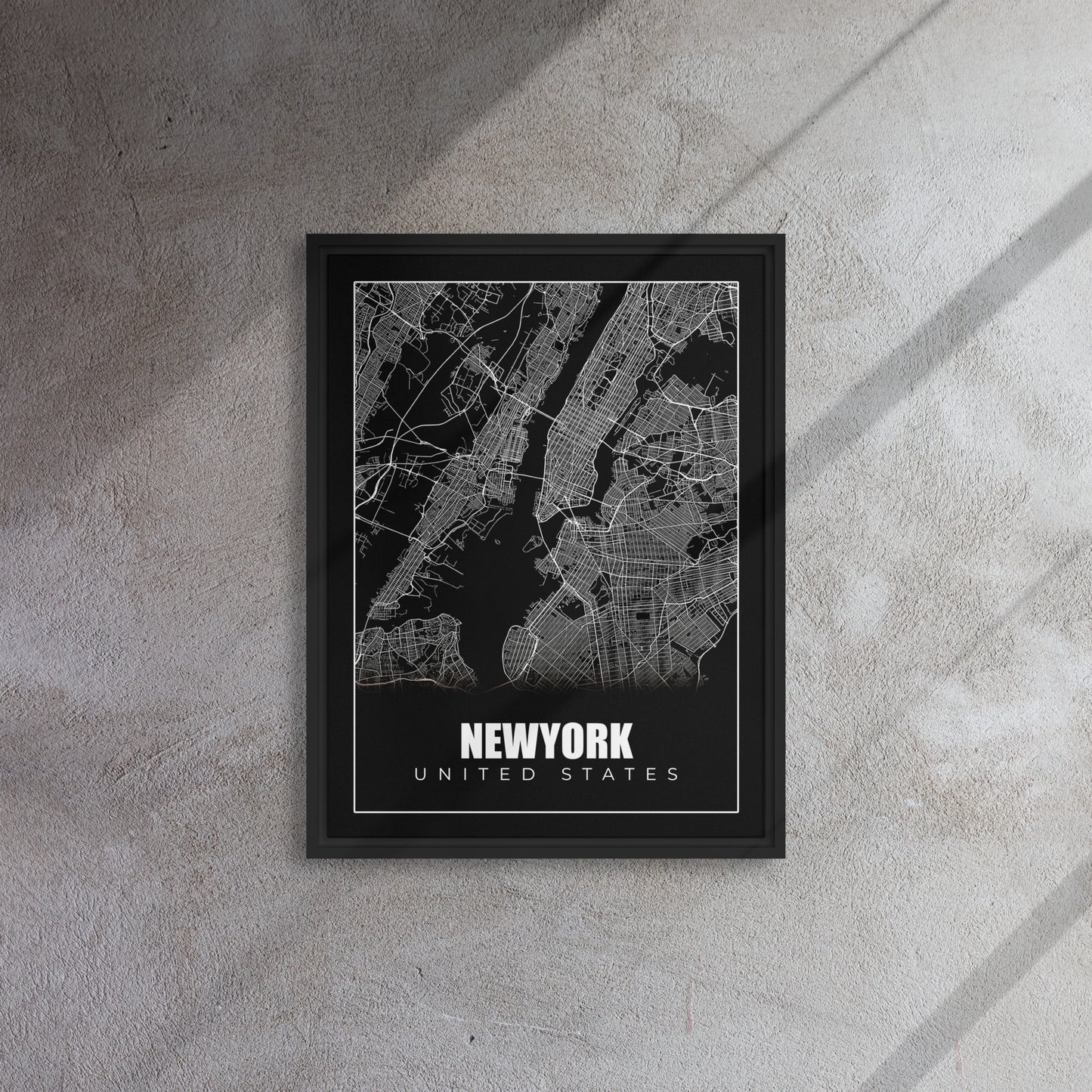 Manhattan Monochrome: Framed New York City Map Canvas