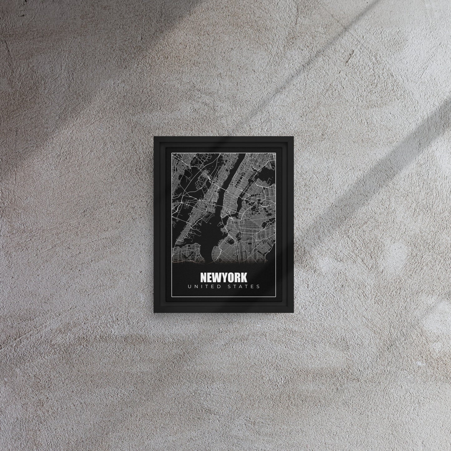 Manhattan Monochrome: Framed New York City Map Canvas