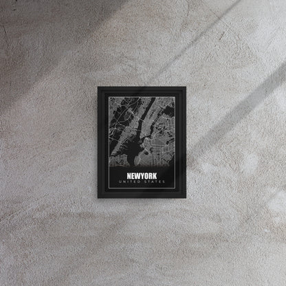 Manhattan Monochrome: Framed New York City Map Canvas