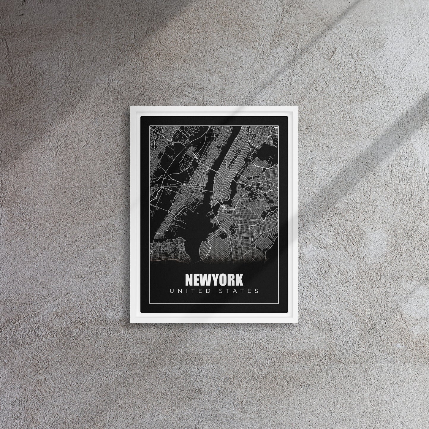 Manhattan Monochrome: Framed New York City Map Canvas