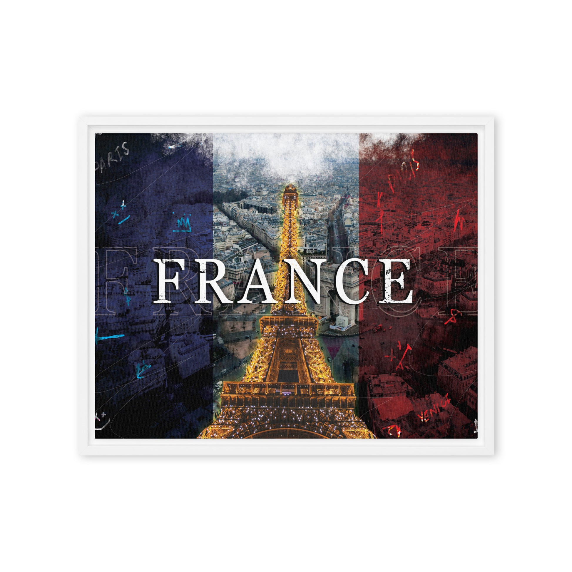 French Splendor: Eiffel Tower in Vibrant Colors - Framed Wall Art Canvas - KingKanvas