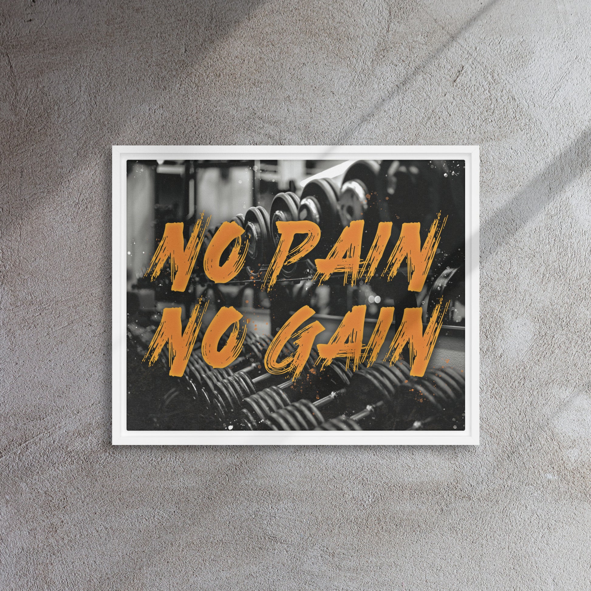 Embrace the Challenge: No Pain, No Gain - Framed Gym-Themed Wall Art Canvas - KingKanvas