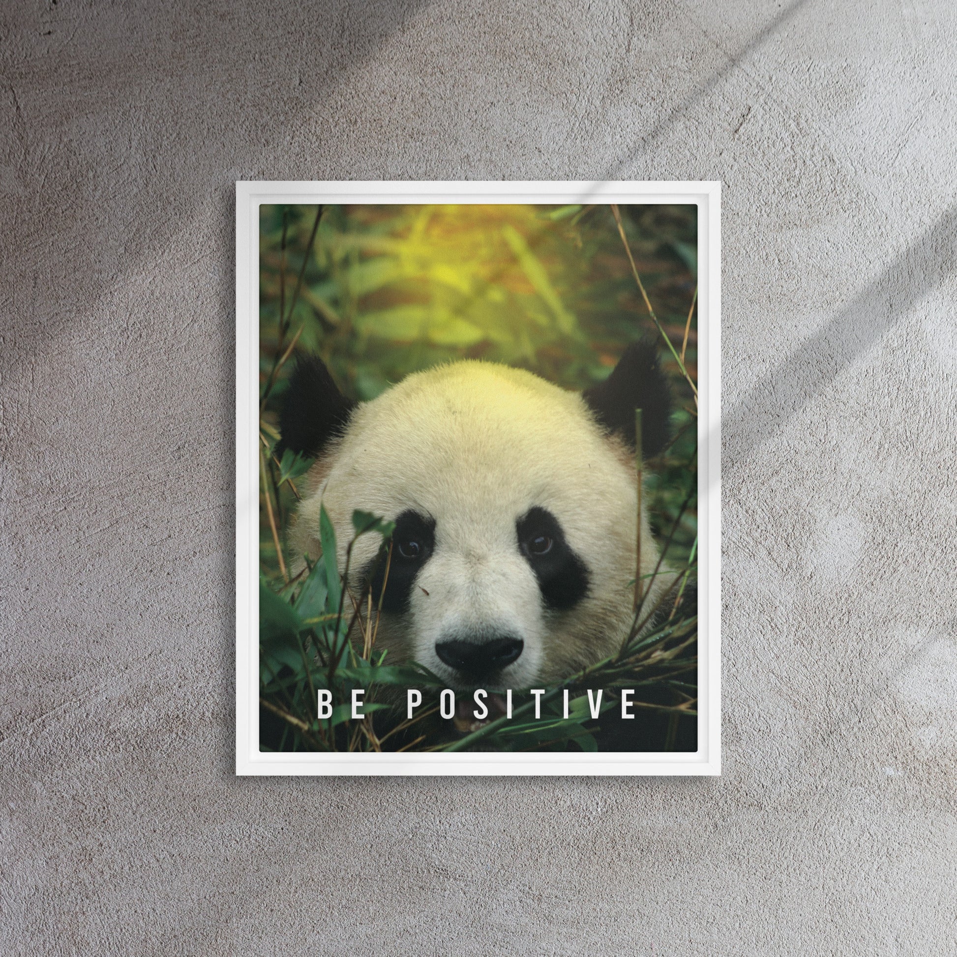 Tranquil Reflections: Be Positive - Panda Framed Affirmations Canvas - KingKanvas