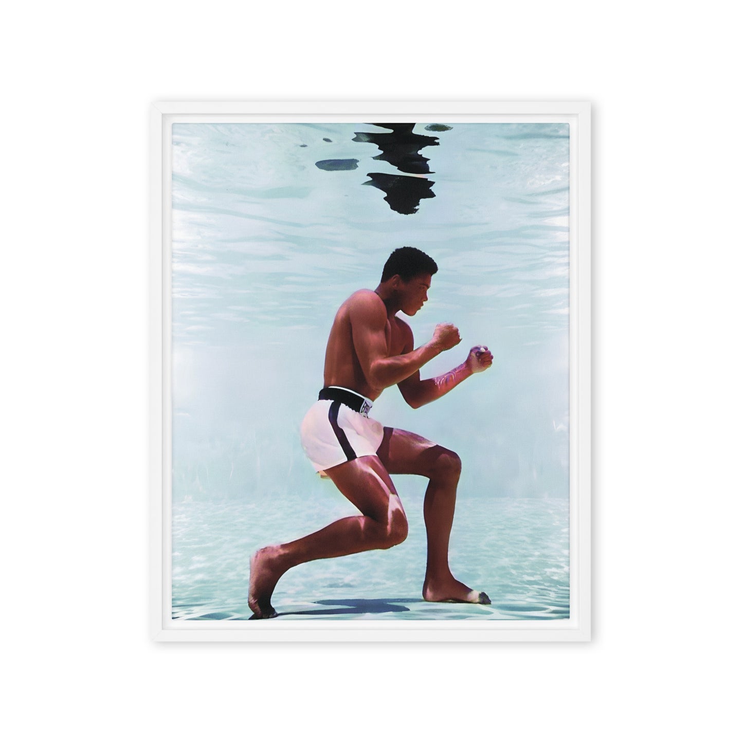 Underwater Poise: Muhammad Ali's Aquatic Grace - Framed Canvas Art