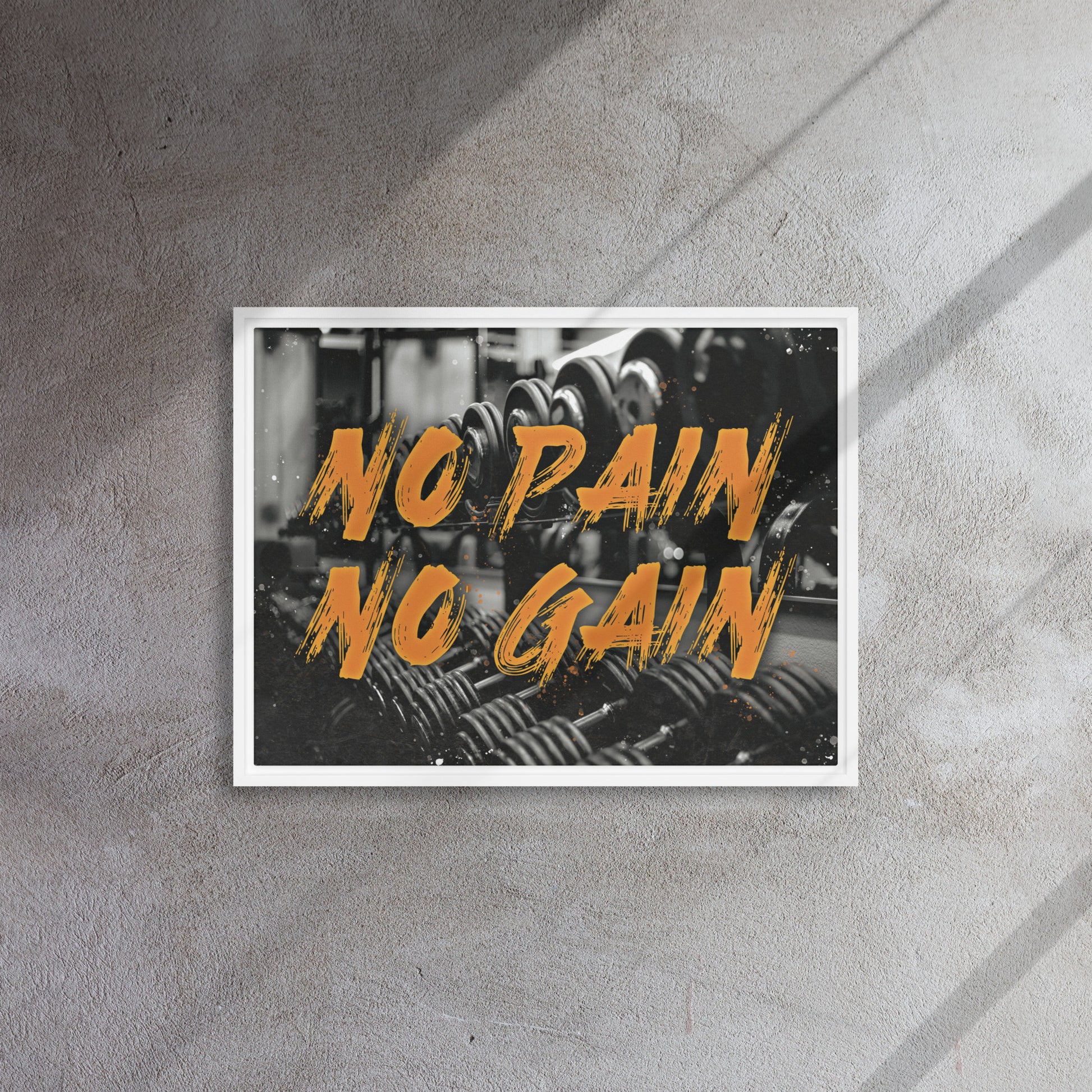 Embrace the Challenge: No Pain, No Gain - Framed Gym-Themed Wall Art Canvas - KingKanvas