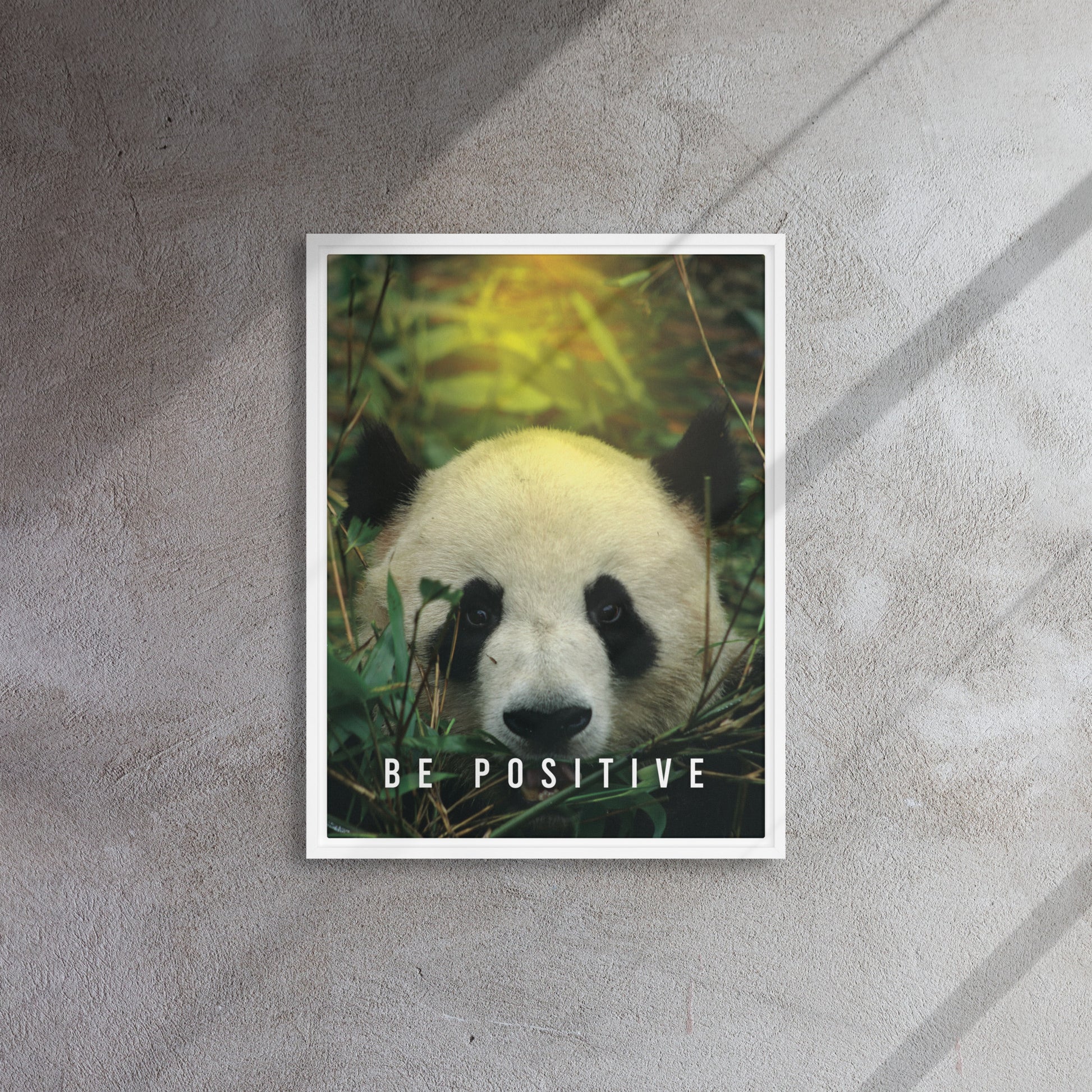 Tranquil Reflections: Be Positive - Panda Framed Affirmations Canvas - KingKanvas
