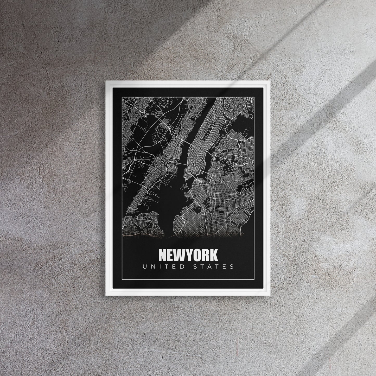 Manhattan Monochrome: Framed New York City Map Canvas
