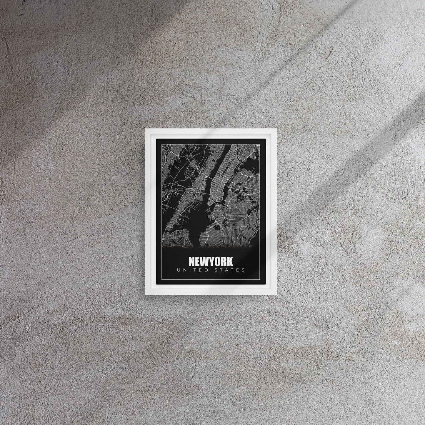 Manhattan Monochrome: Framed New York City Map Canvas
