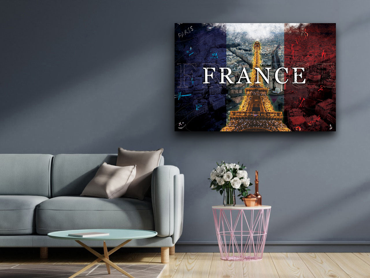 French Splendor: Eiffel Tower in Vibrant Colors - Framed Wall Art Canvas - KingKanvas