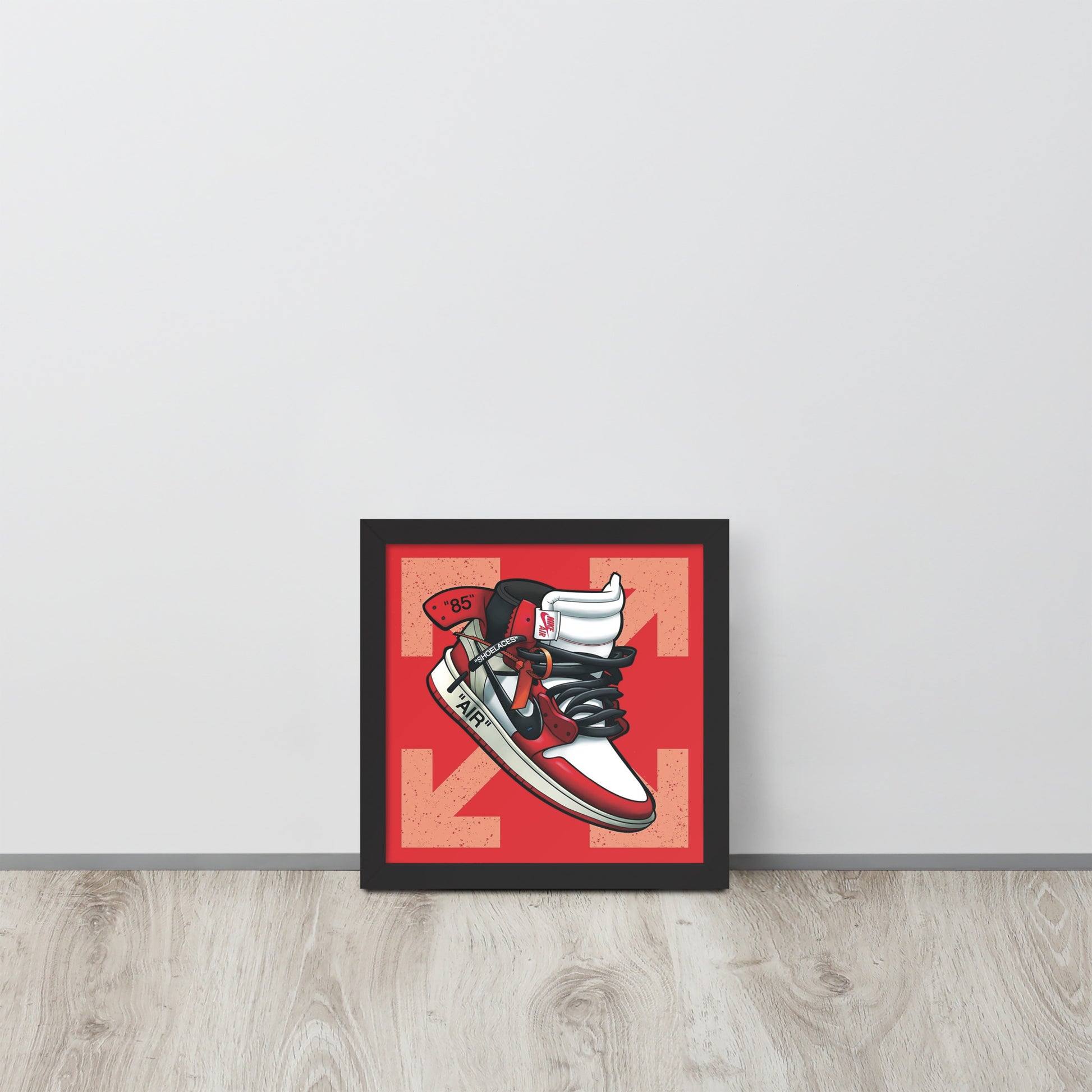 Legendary Elegance: Red & White Off-White Air Jordan 1 Framed Poster - KingKanvas