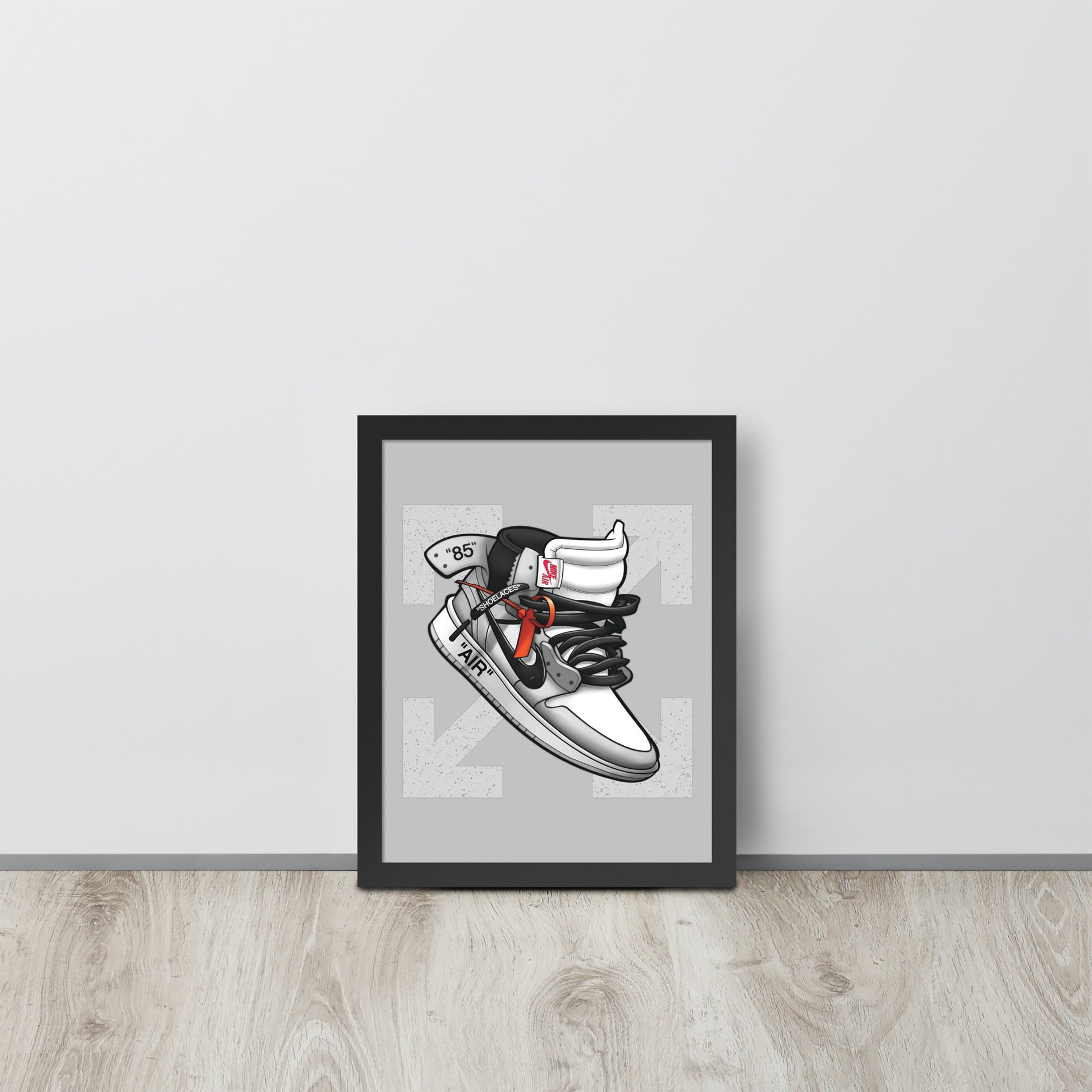 Timeless Elegance: Grey and White Nike Air Jordan 1 Framed Poster - KingKanvas
