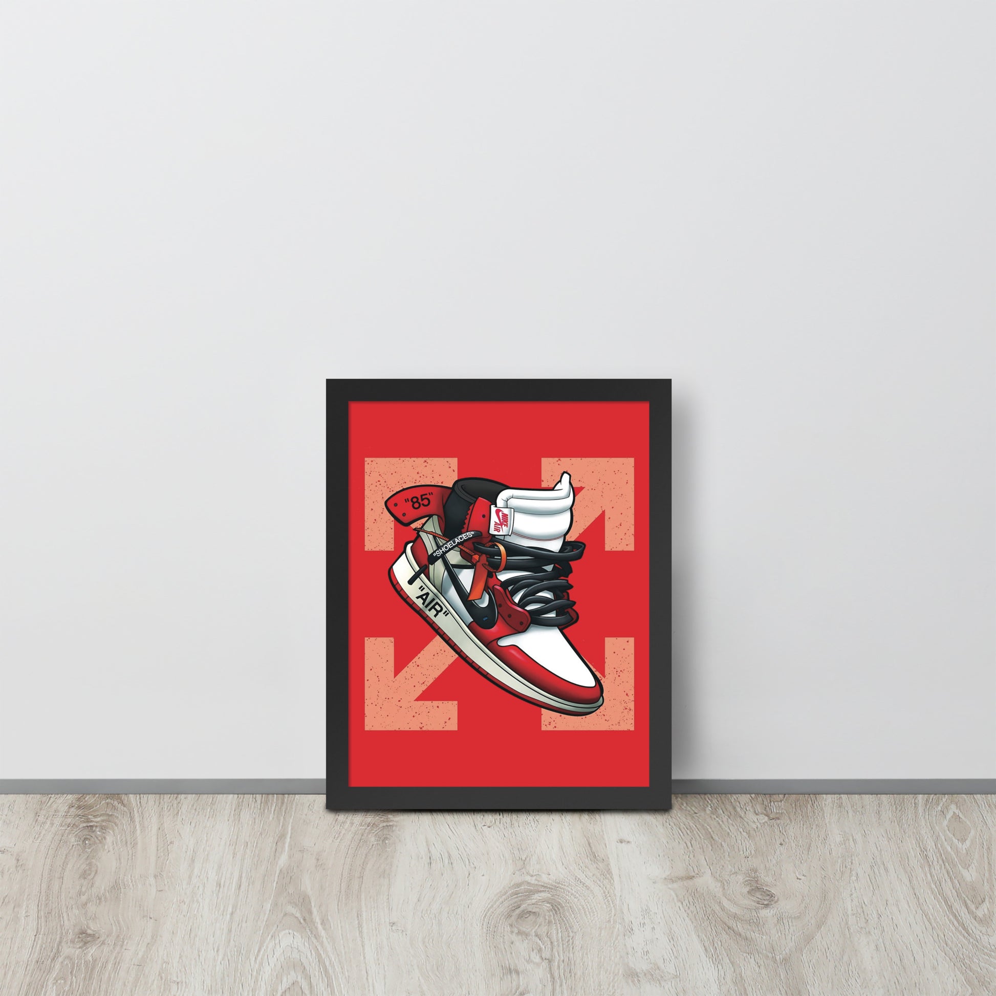 Legendary Elegance: Red & White Off-White Air Jordan 1 Framed Poster - KingKanvas