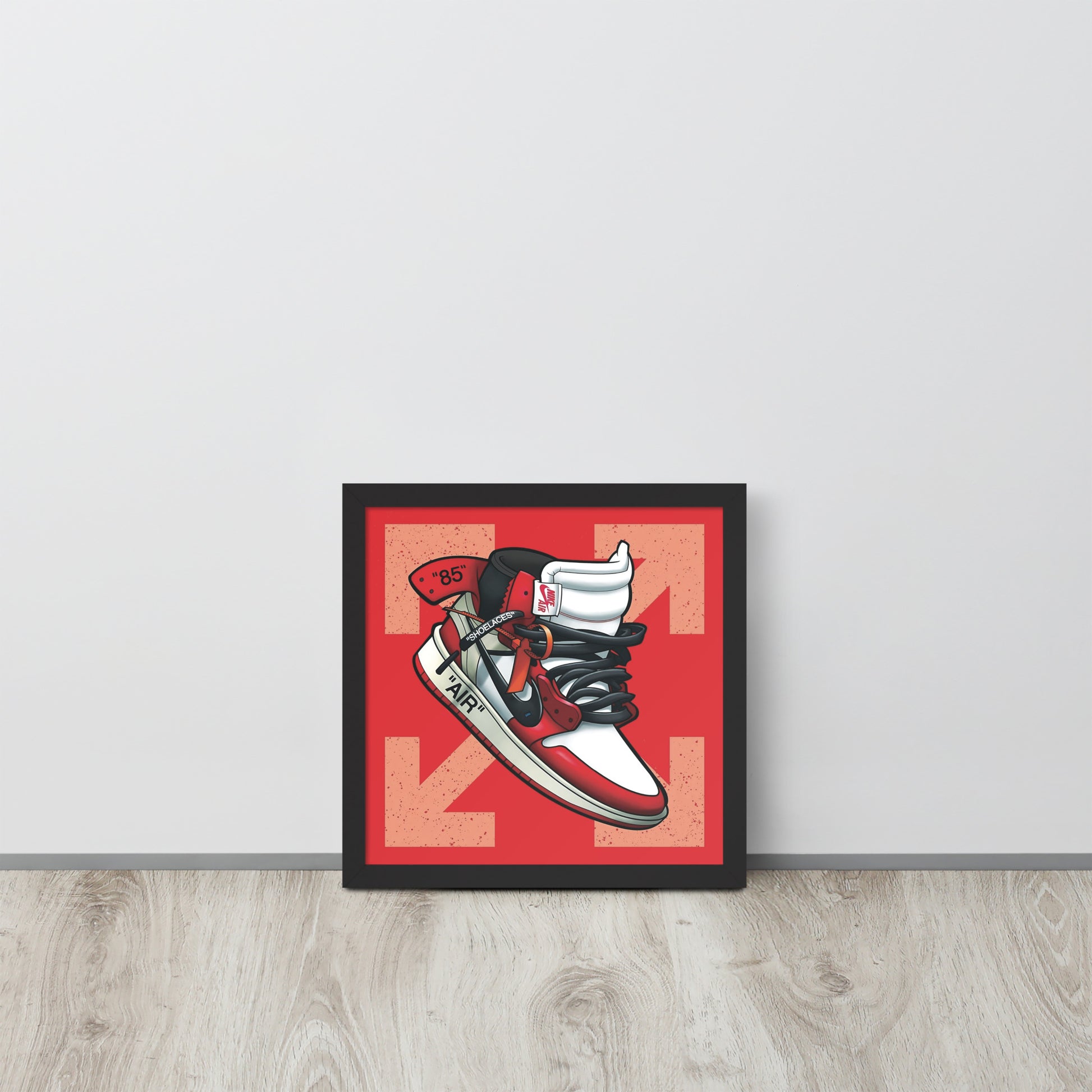 Legendary Elegance: Red & White Off-White Air Jordan 1 Framed Poster - KingKanvas