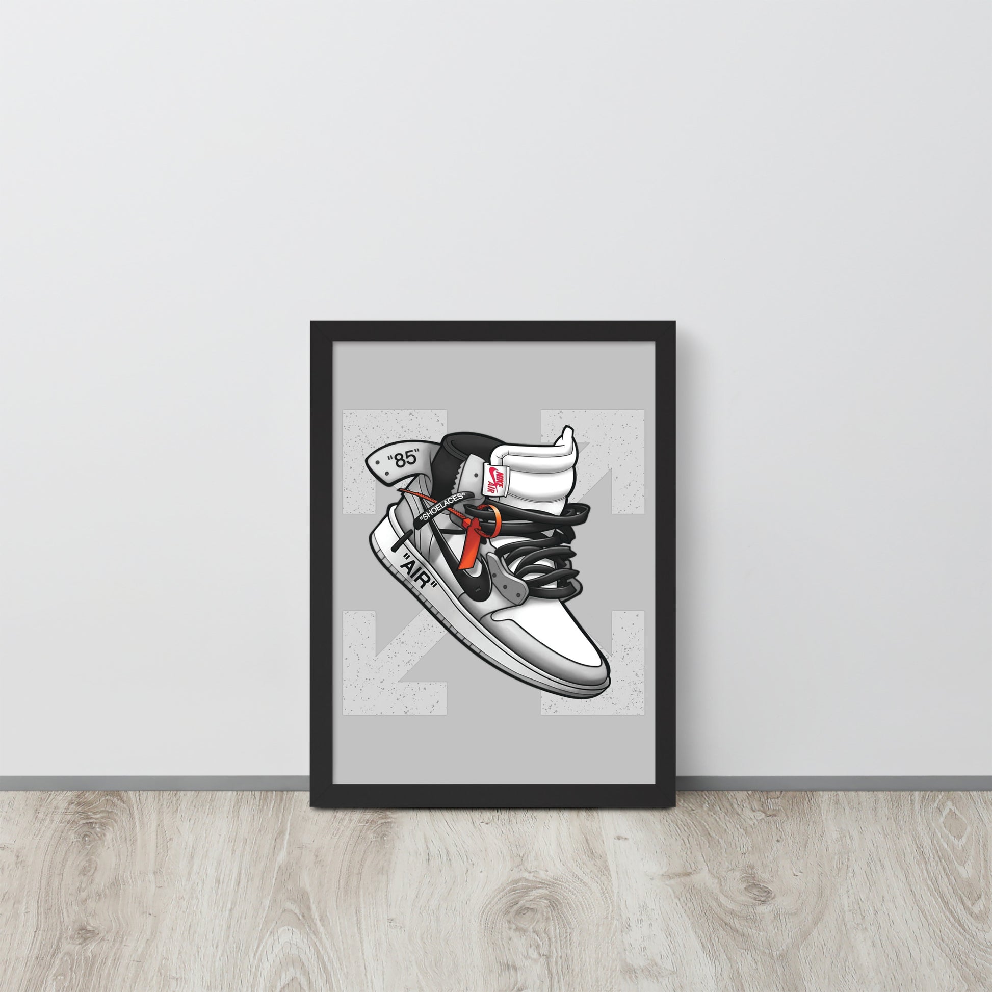 Timeless Elegance: Grey and White Nike Air Jordan 1 Framed Poster - KingKanvas