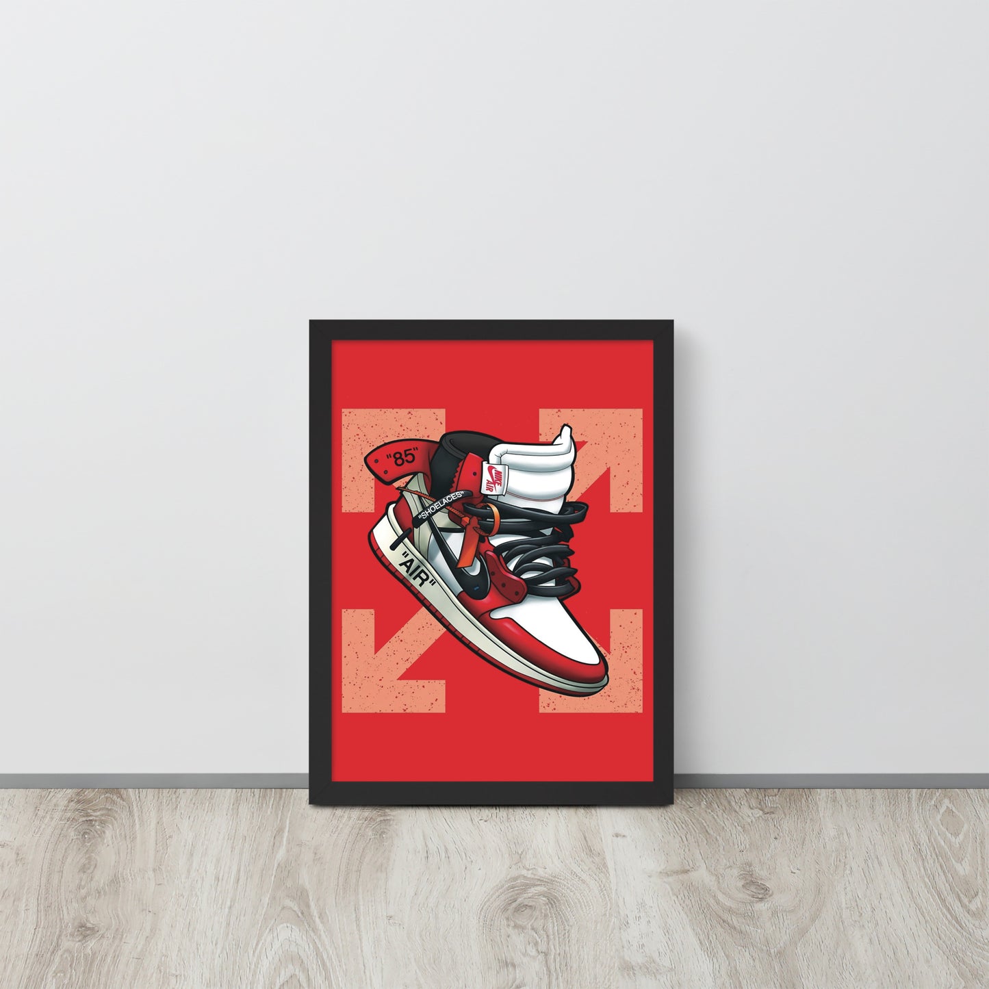Legendary Elegance: Red & White Off-White Air Jordan 1 Framed Poster - KingKanvas