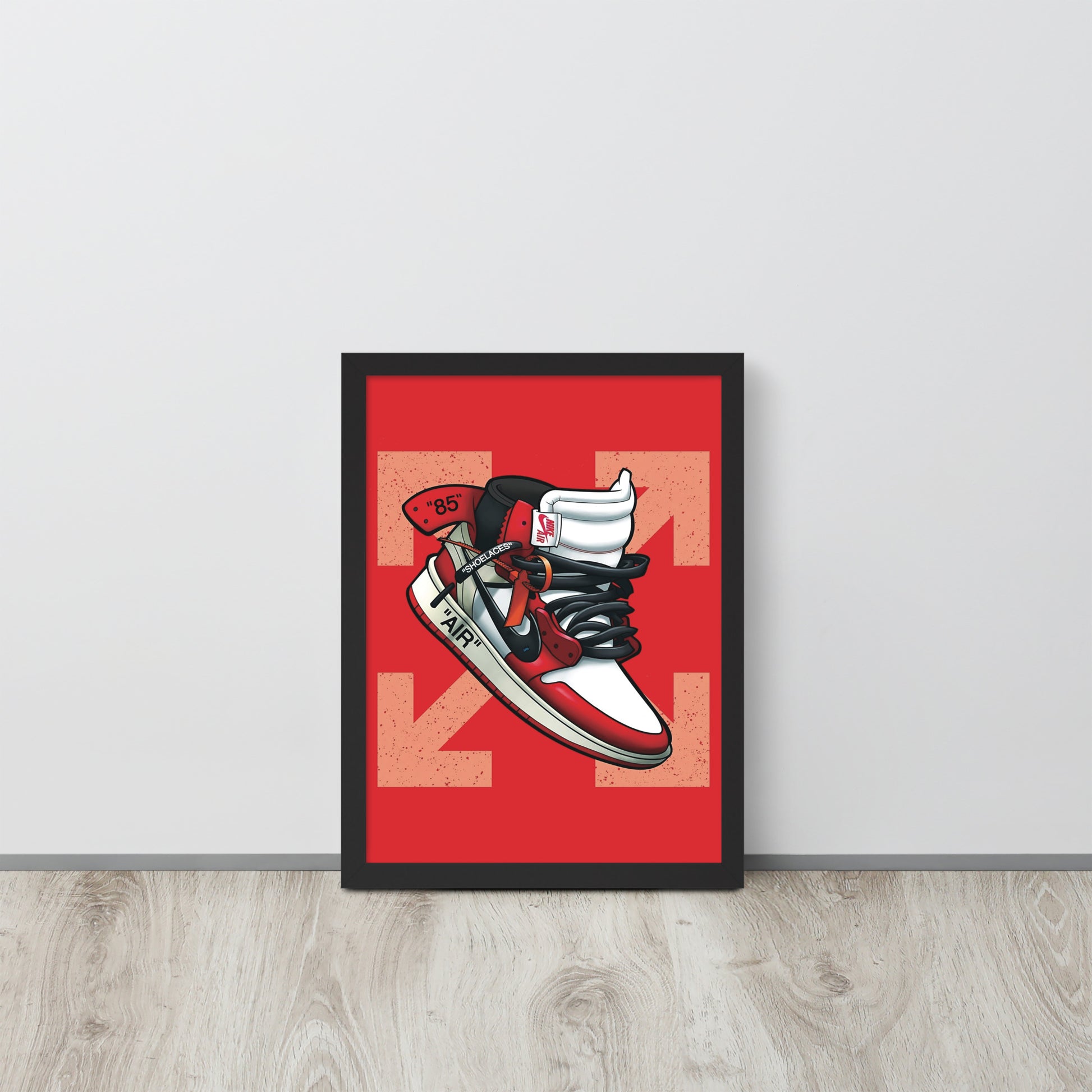 Legendary Elegance: Red & White Off-White Air Jordan 1 Framed Poster - KingKanvas