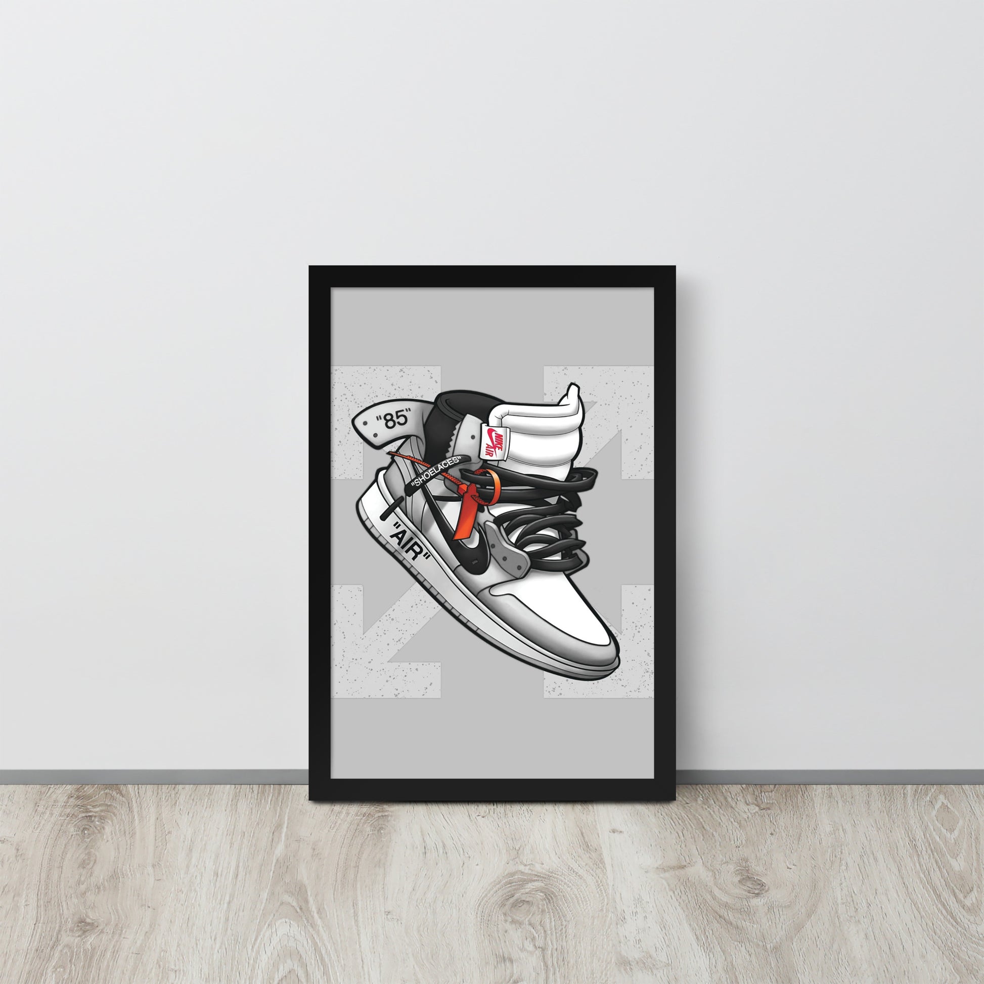 Timeless Elegance: Grey and White Nike Air Jordan 1 Framed Poster - KingKanvas