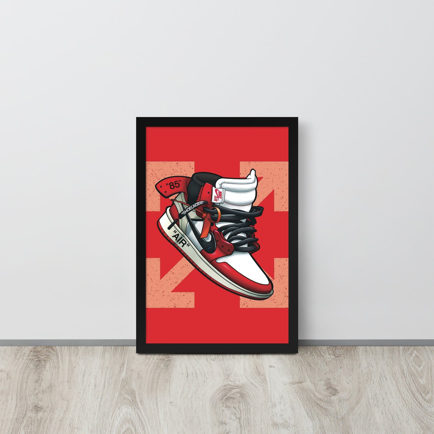 Legendary Elegance: Red & White Off-White Air Jordan 1 Framed Poster - KingKanvas