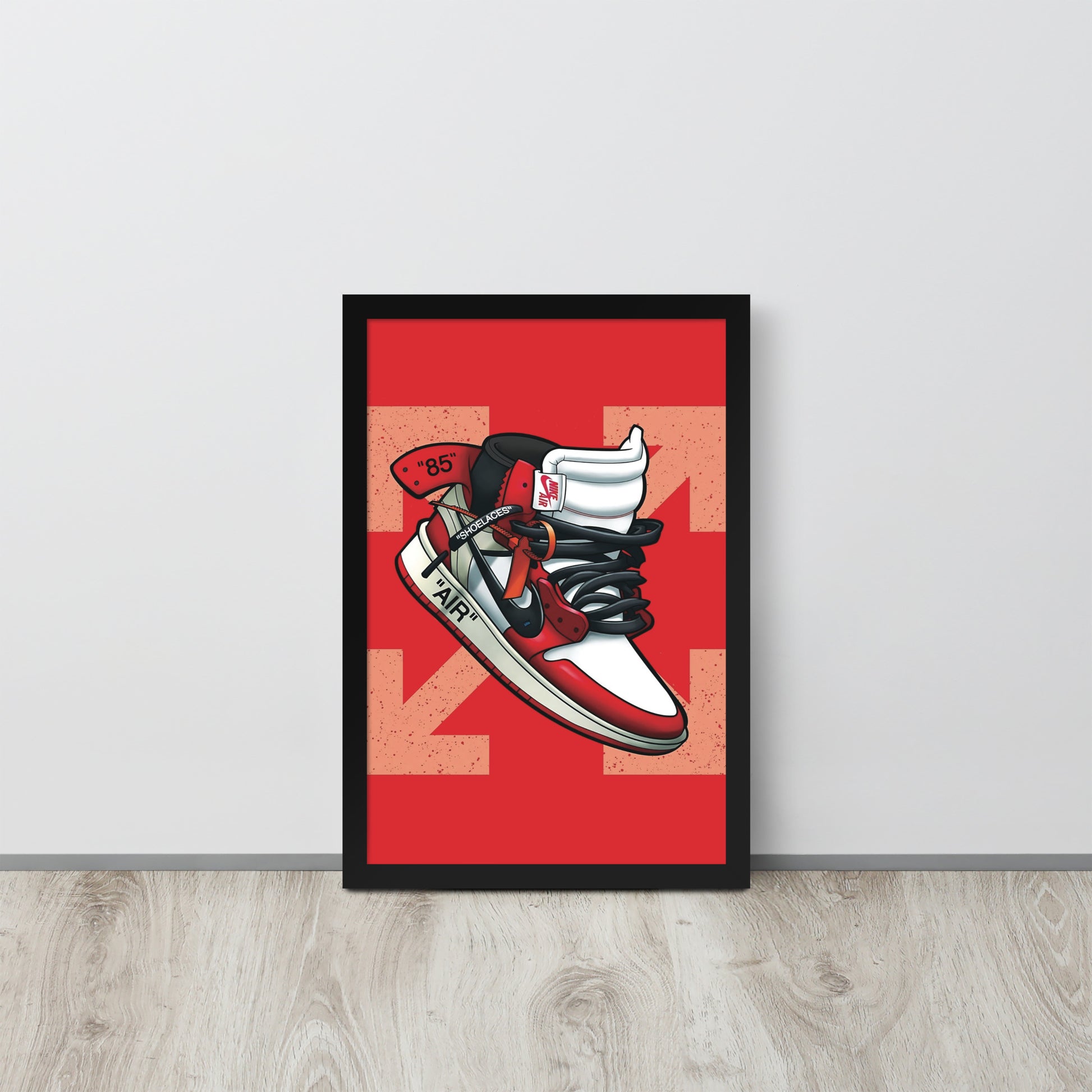 Legendary Elegance: Red & White Off-White Air Jordan 1 Framed Poster - KingKanvas
