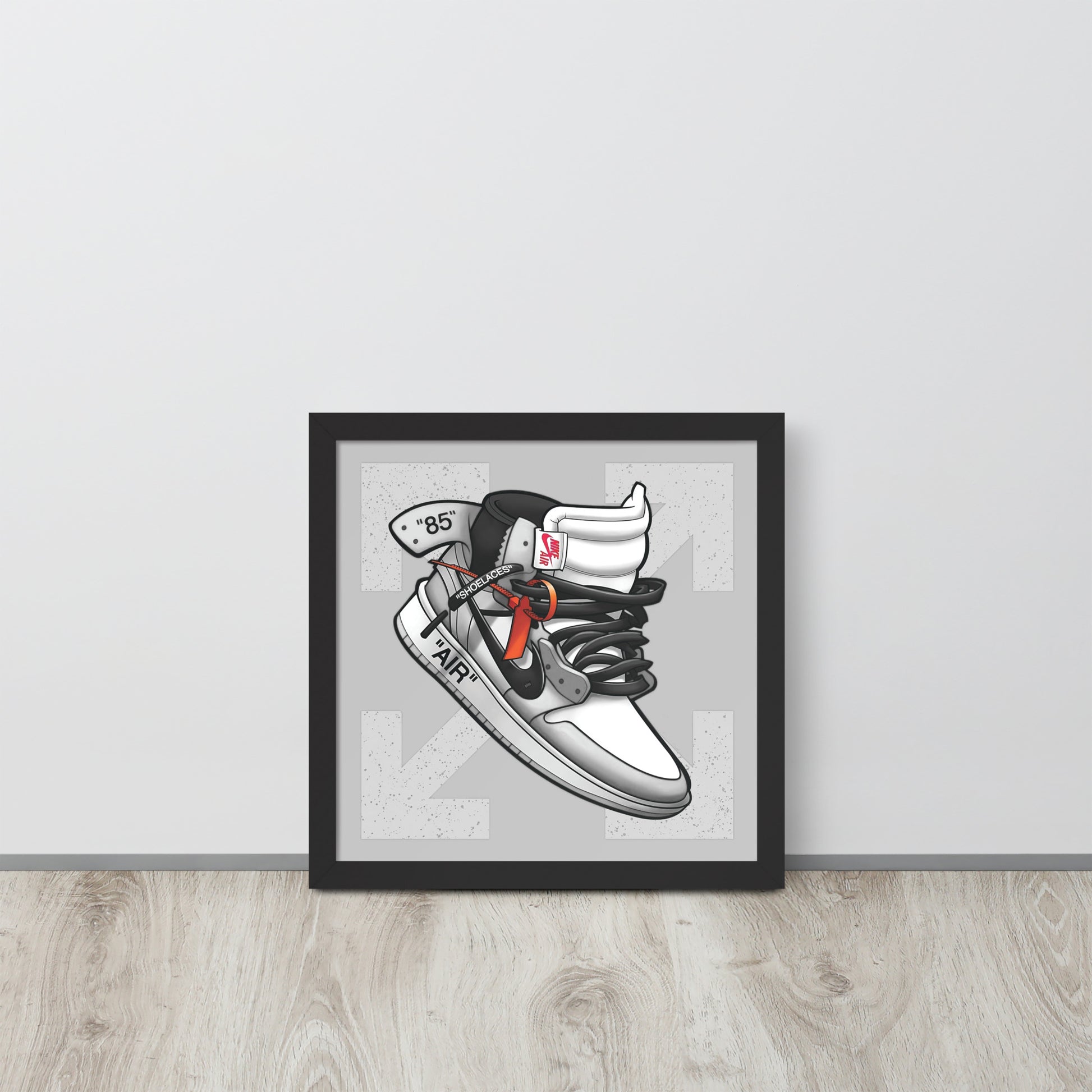 Timeless Elegance: Grey and White Nike Air Jordan 1 Framed Poster - KingKanvas