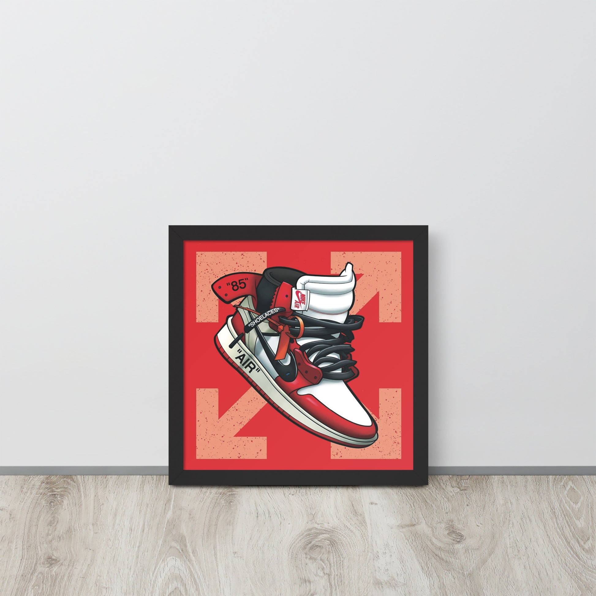 Legendary Elegance: Red & White Off-White Air Jordan 1 Framed Poster - KingKanvas