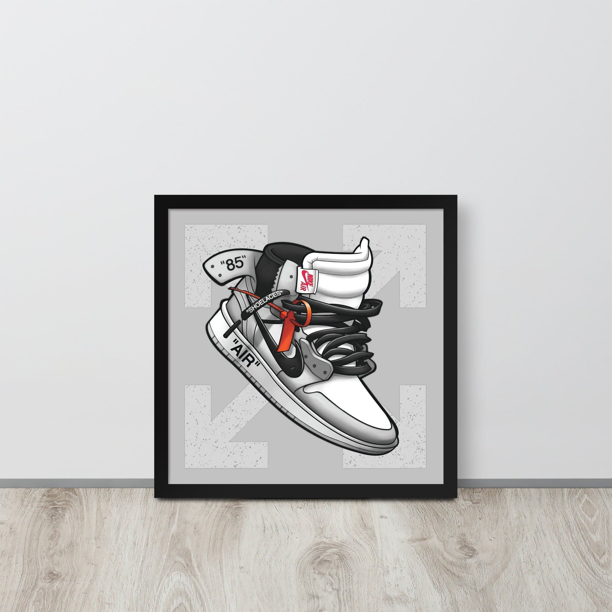 Timeless Elegance: Grey and White Nike Air Jordan 1 Framed Poster - KingKanvas
