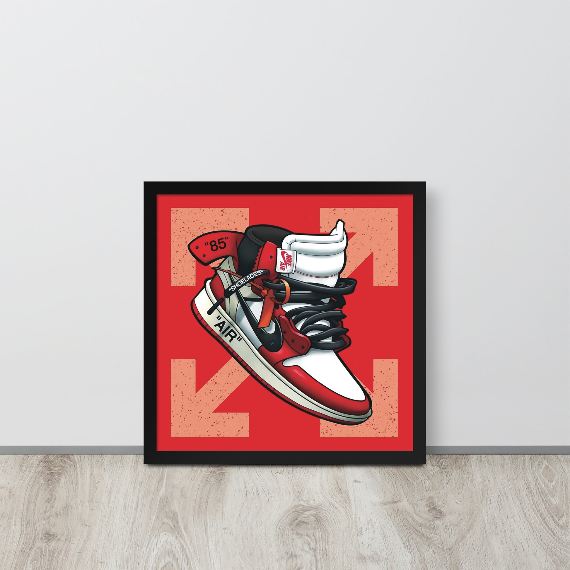 Legendary Elegance: Red & White Off-White Air Jordan 1 Framed Poster - KingKanvas